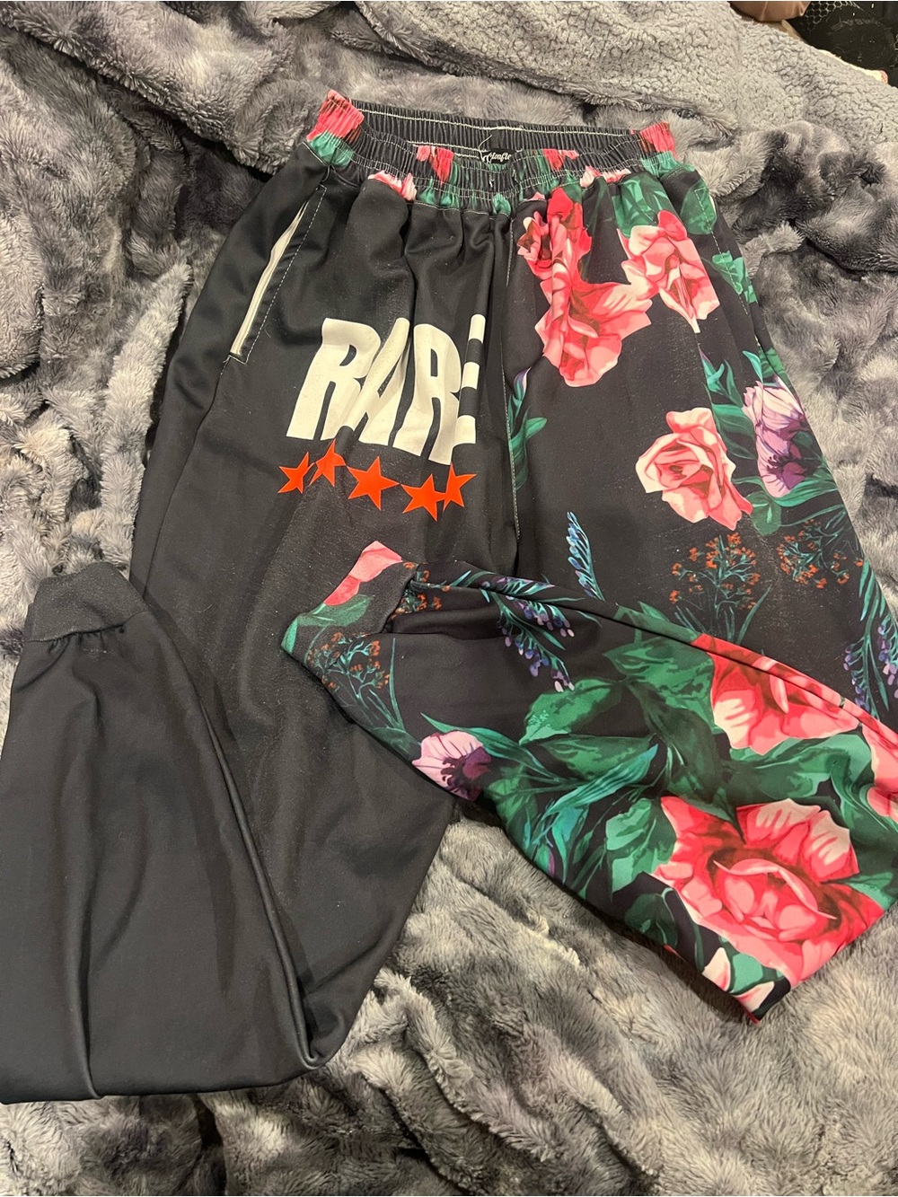 RARE Floral Black womens Jogger Pants with Red Stars
